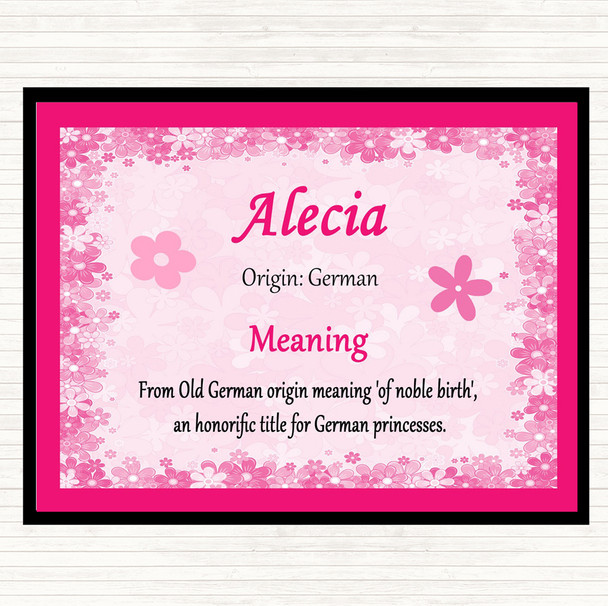 Alecia Name Meaning Dinner Table Placemat Pink