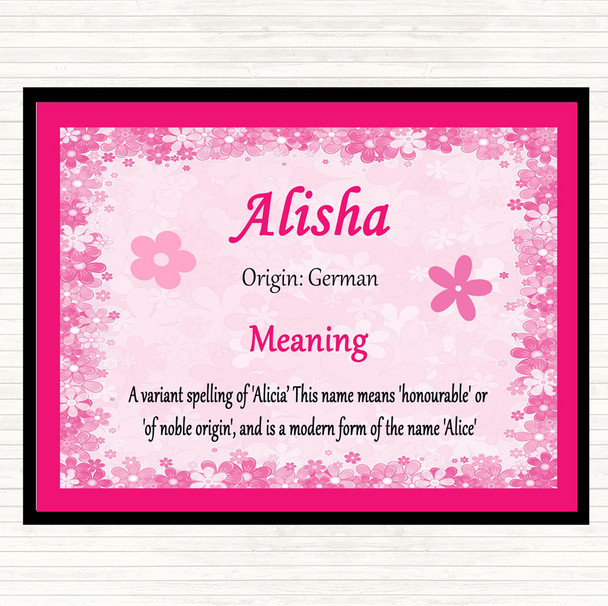 Alisha Name Meaning Dinner Table Placemat Pink