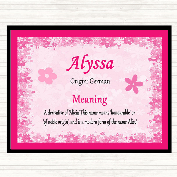 Alyssa Name Meaning Dinner Table Placemat Pink