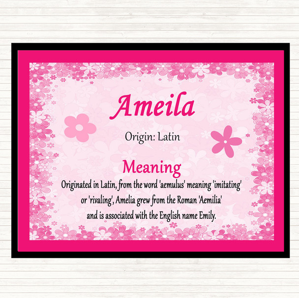 Ameila Name Meaning Dinner Table Placemat Pink