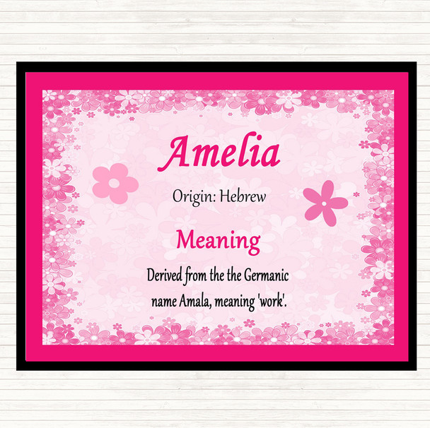 Amelia Name Meaning Dinner Table Placemat Pink