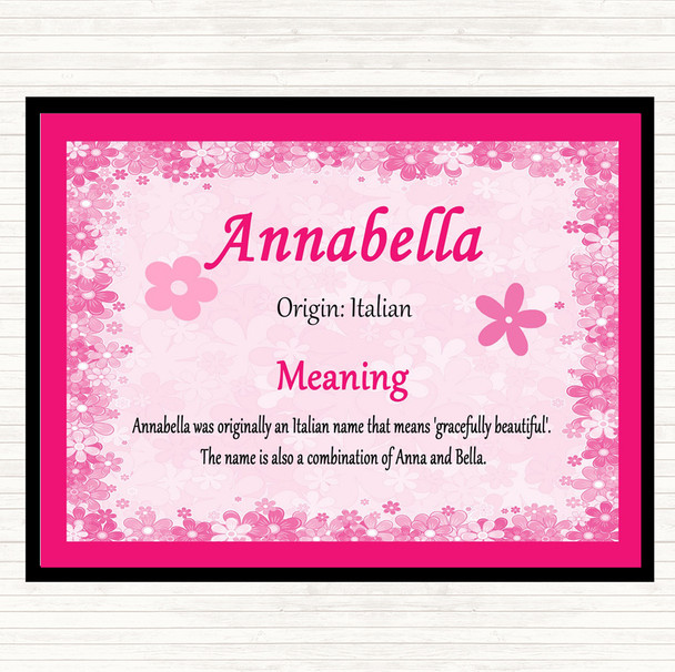 Annabella Name Meaning Dinner Table Placemat Pink
