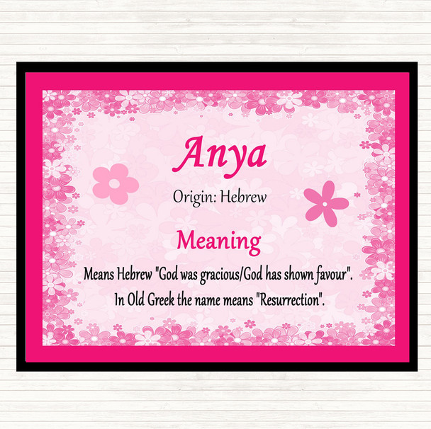 Anya Name Meaning Dinner Table Placemat Pink