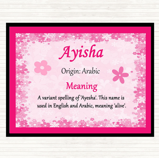 Ayisha Name Meaning Dinner Table Placemat Pink