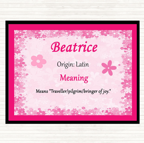 Beatrice Name Meaning Dinner Table Placemat Pink