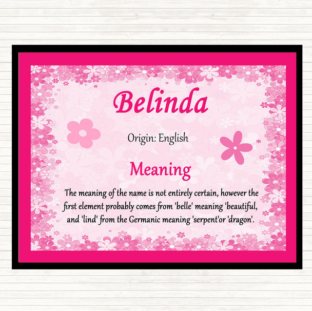 Belinda Name Meaning Dinner Table Placemat Pink