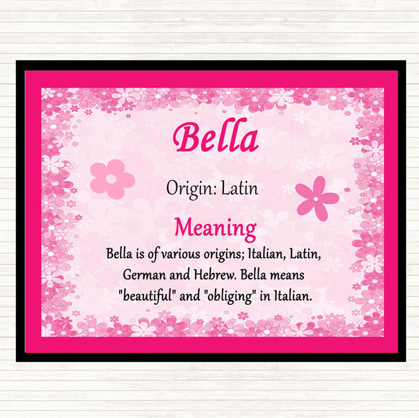 Bella Name Meaning Dinner Table Placemat Pink