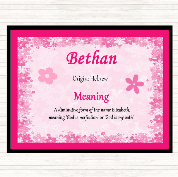 Bethan Name Meaning Dinner Table Placemat Pink