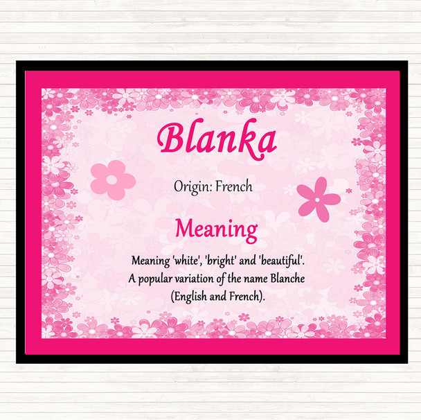 Blanka Name Meaning Dinner Table Placemat Pink
