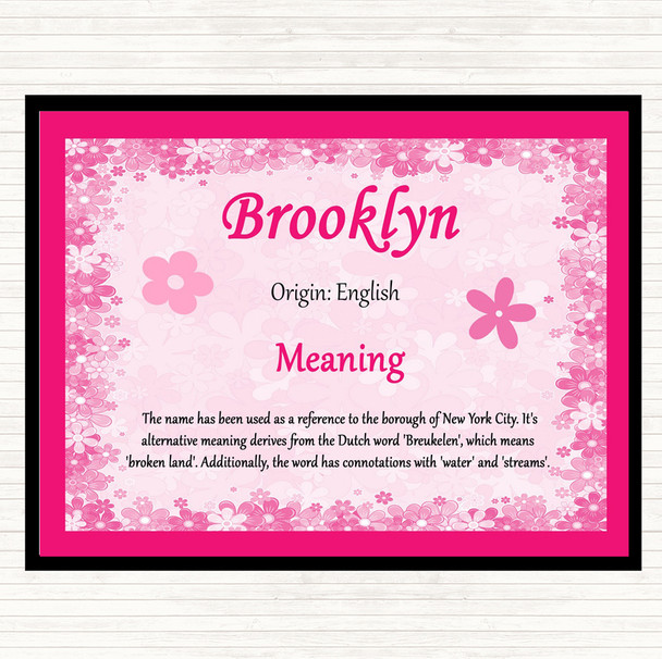 Brooklyn Name Meaning Dinner Table Placemat Pink