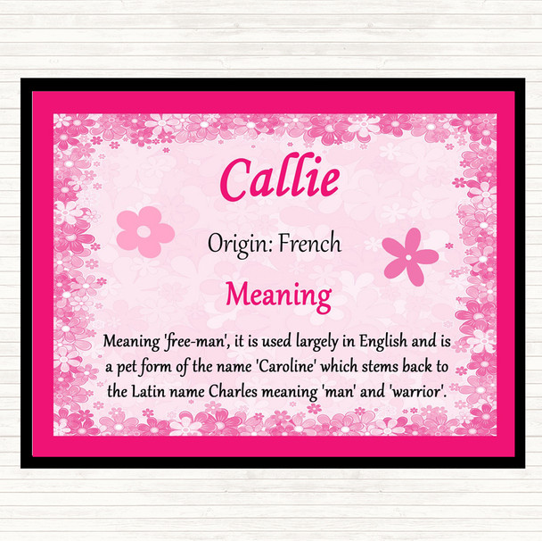 Callie Name Meaning Dinner Table Placemat Pink