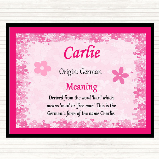 Carlie Name Meaning Dinner Table Placemat Pink