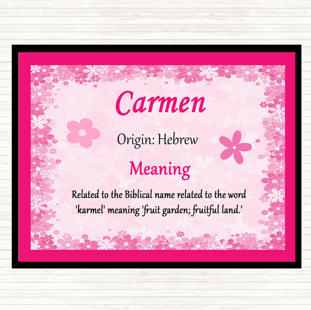 Carmen Name Meaning Dinner Table Placemat Pink
