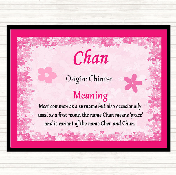 Chan Name Meaning Dinner Table Placemat Pink