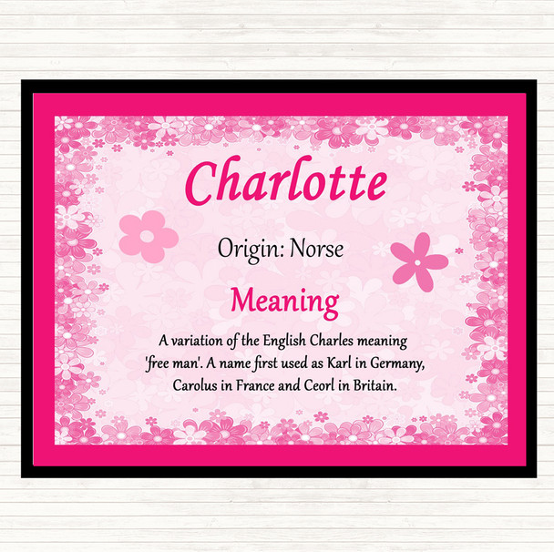 Charlotte Name Meaning Dinner Table Placemat Pink