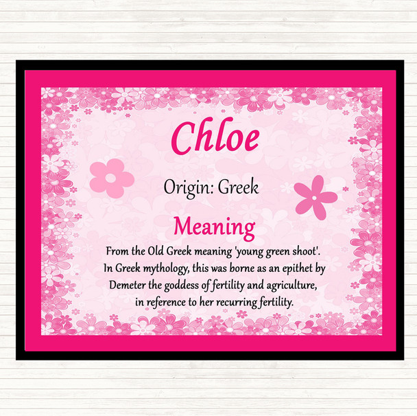 Chloe Name Meaning Dinner Table Placemat Pink