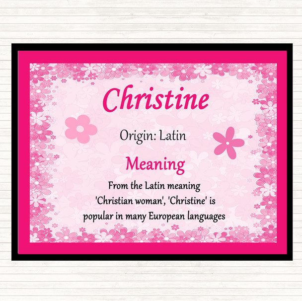 Christine Name Meaning Dinner Table Placemat Pink
