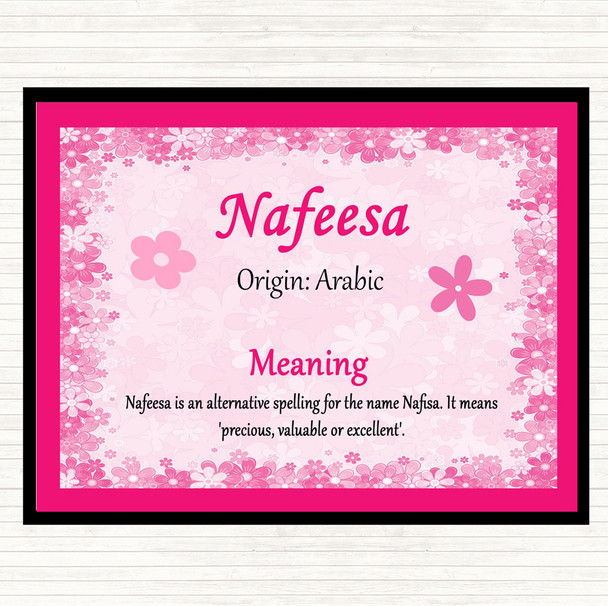 Nafeesa Name Meaning Dinner Table Placemat Pink