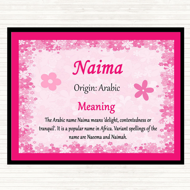 Naima Name Meaning Dinner Table Placemat Pink