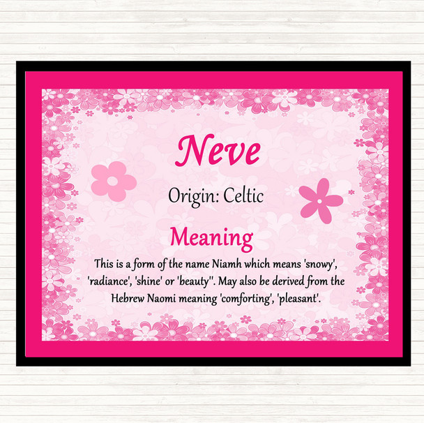 neve Name Meaning Dinner Table Placemat Pink