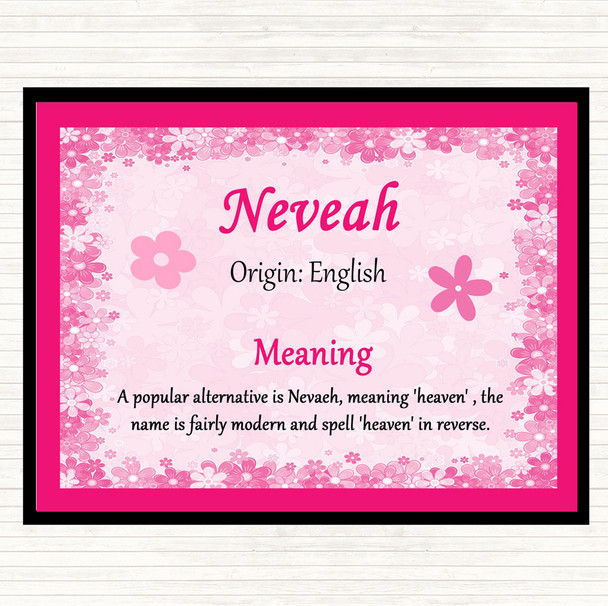 Neveah Name Meaning Dinner Table Placemat Pink