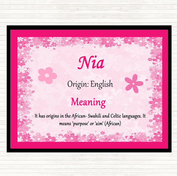 Nia Name Meaning Dinner Table Placemat Pink
