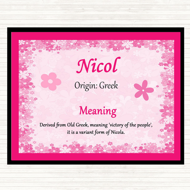 Nicol Name Meaning Dinner Table Placemat Pink