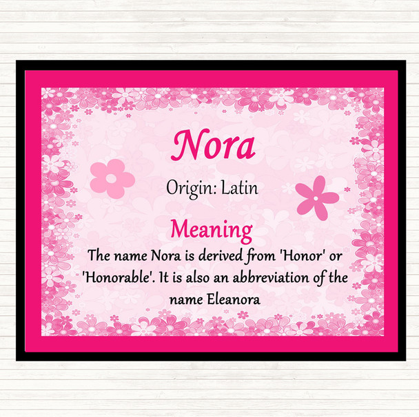 Nora Name Meaning Dinner Table Placemat Pink