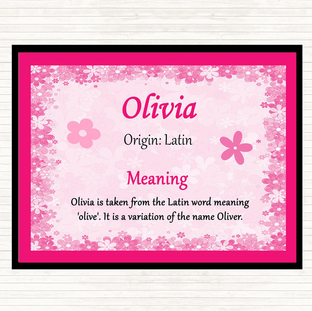 Olivia Name Meaning Dinner Table Placemat Pink