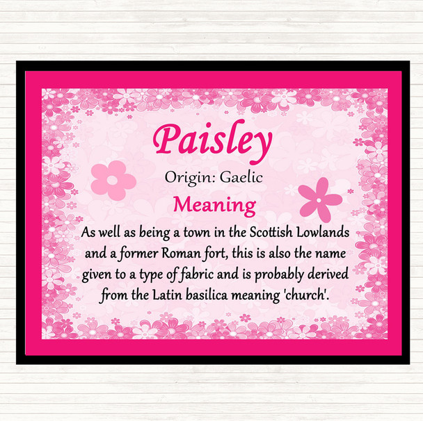 Paisley Name Meaning Dinner Table Placemat Pink