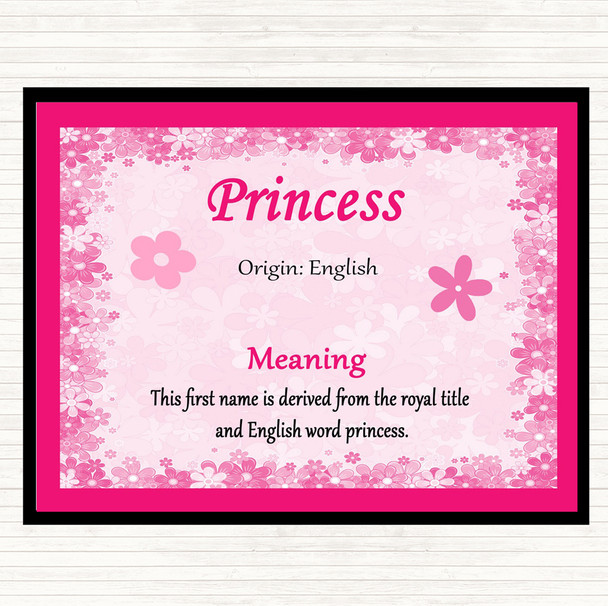 Princess Name Meaning Dinner Table Placemat Pink