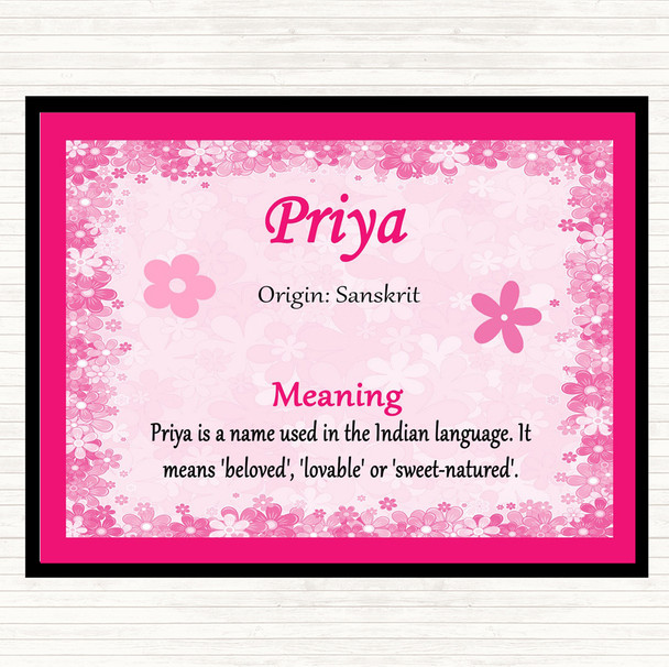 Priya Name Meaning Dinner Table Placemat Pink