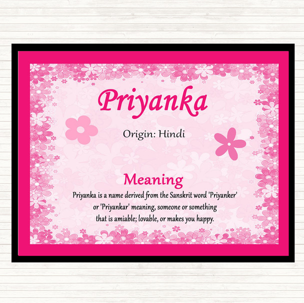 Priyanka Name Meaning Dinner Table Placemat Pink