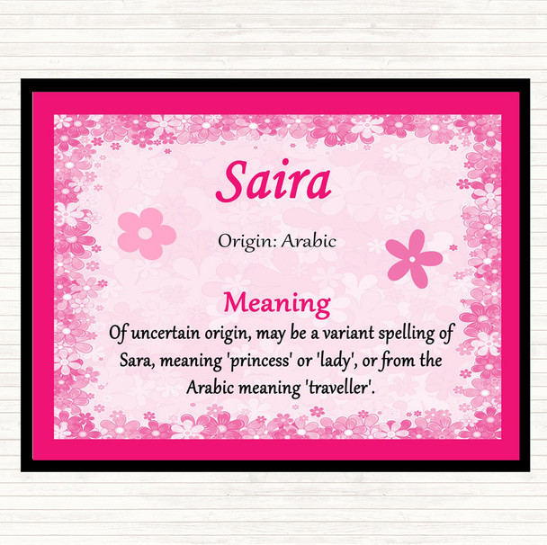 Saira Name Meaning Dinner Table Placemat Pink