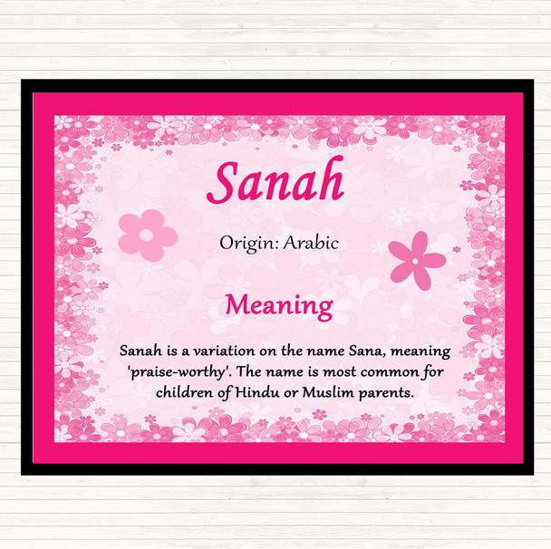 Sanah Name Meaning Dinner Table Placemat Pink