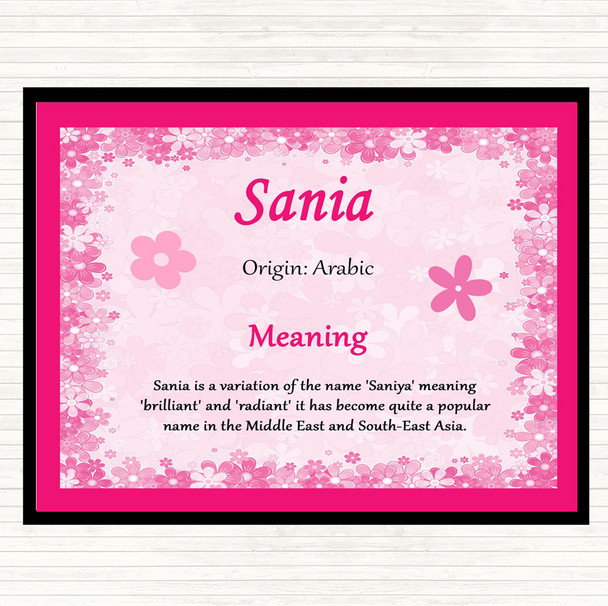 Sania Name Meaning Dinner Table Placemat Pink