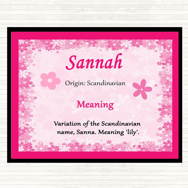 Sannah Name Meaning Dinner Table Placemat Pink