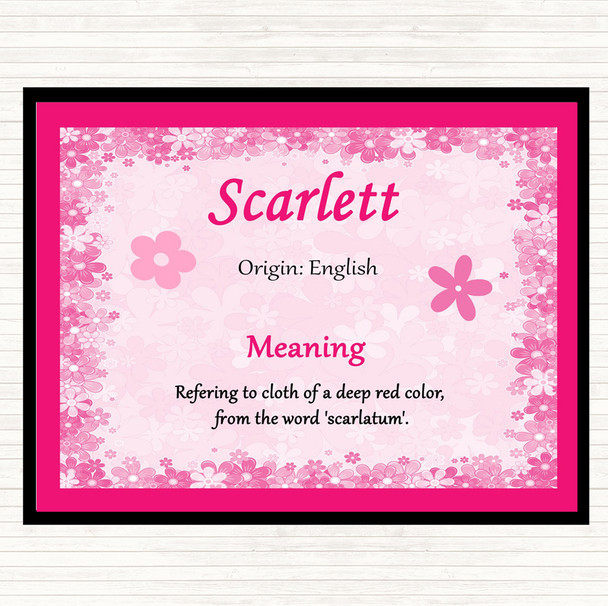 Scarlett Name Meaning Dinner Table Placemat Pink