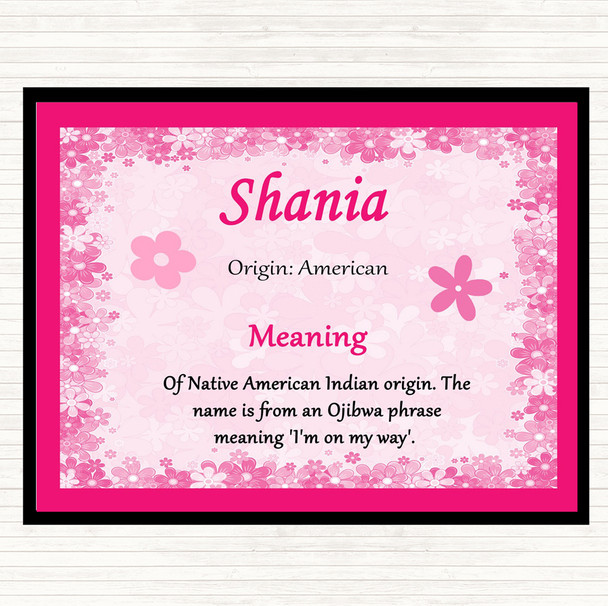 Shania Name Meaning Dinner Table Placemat Pink