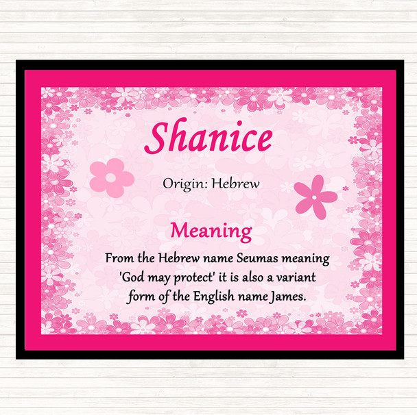 Shanice Name Meaning Dinner Table Placemat Pink