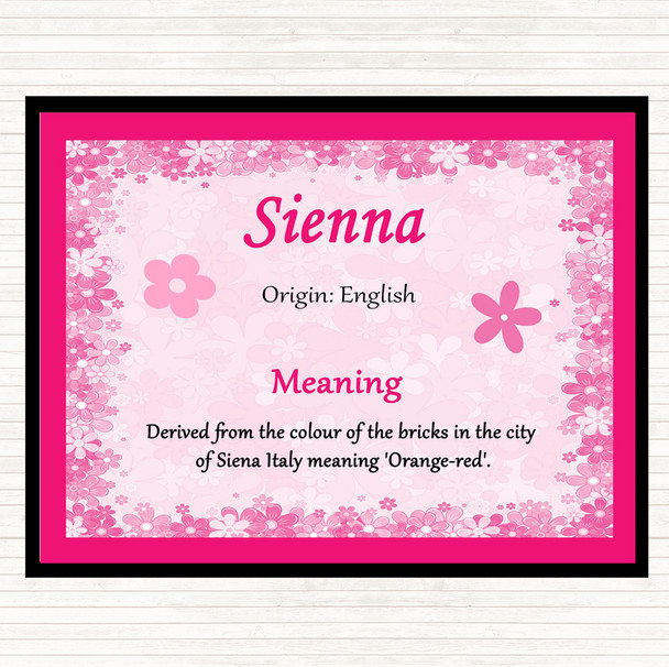 Sienna Name Meaning Dinner Table Placemat Pink