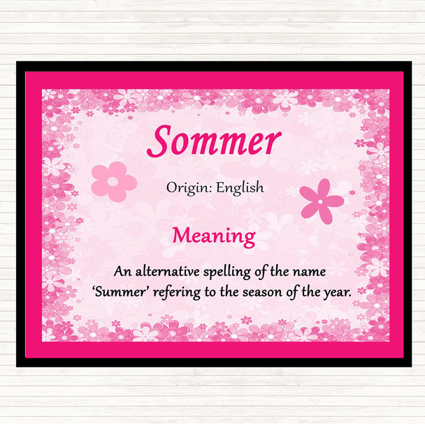 Sommer Name Meaning Dinner Table Placemat Pink