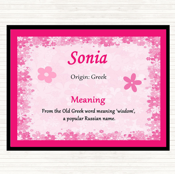 Sonia Name Meaning Dinner Table Placemat Pink