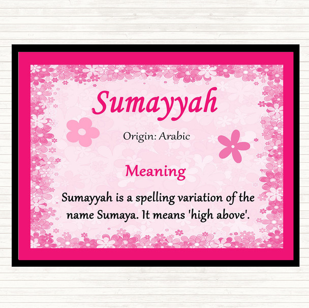 Sumayyah Name Meaning Dinner Table Placemat Pink