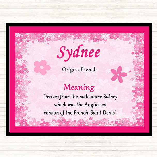 Sydnee Name Meaning Dinner Table Placemat Pink
