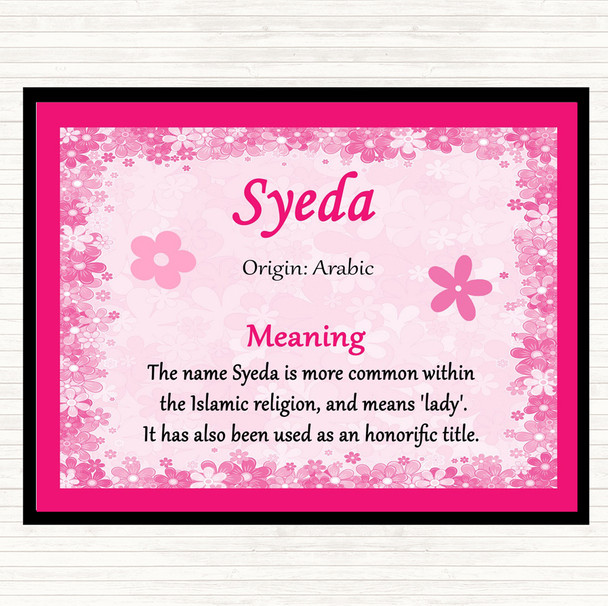 Syeda Name Meaning Dinner Table Placemat Pink