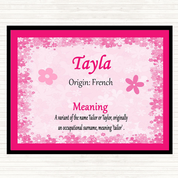 Tayla Name Meaning Dinner Table Placemat Pink