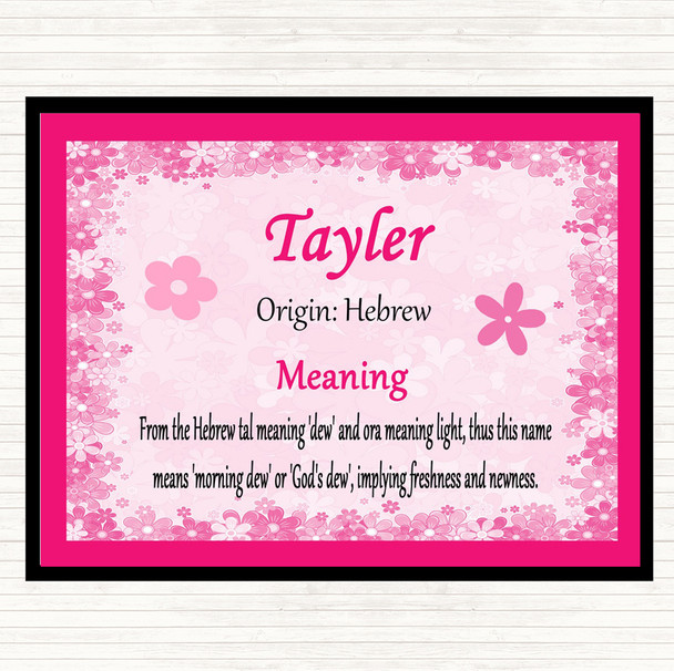 Tayler Name Meaning Dinner Table Placemat Pink