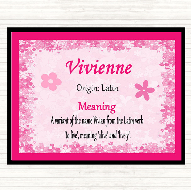 Vivienne Name Meaning Dinner Table Placemat Pink