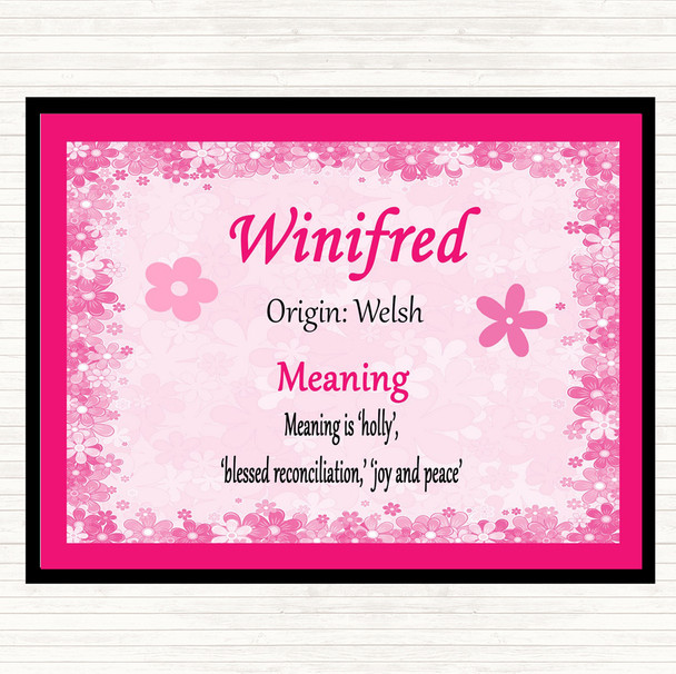 Winifred Name Meaning Dinner Table Placemat Pink